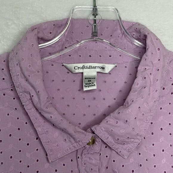 Croft & Barrow Eyelet 3/4 Roll-up Sleeve Button Up Blouse Lilac Purple Size 3x - Picture 5 of 16